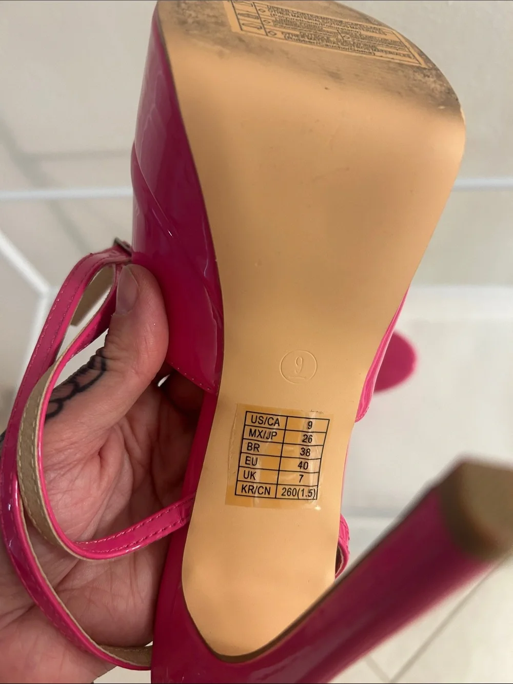 Patent pink Platform Sandals with Ankle Straps